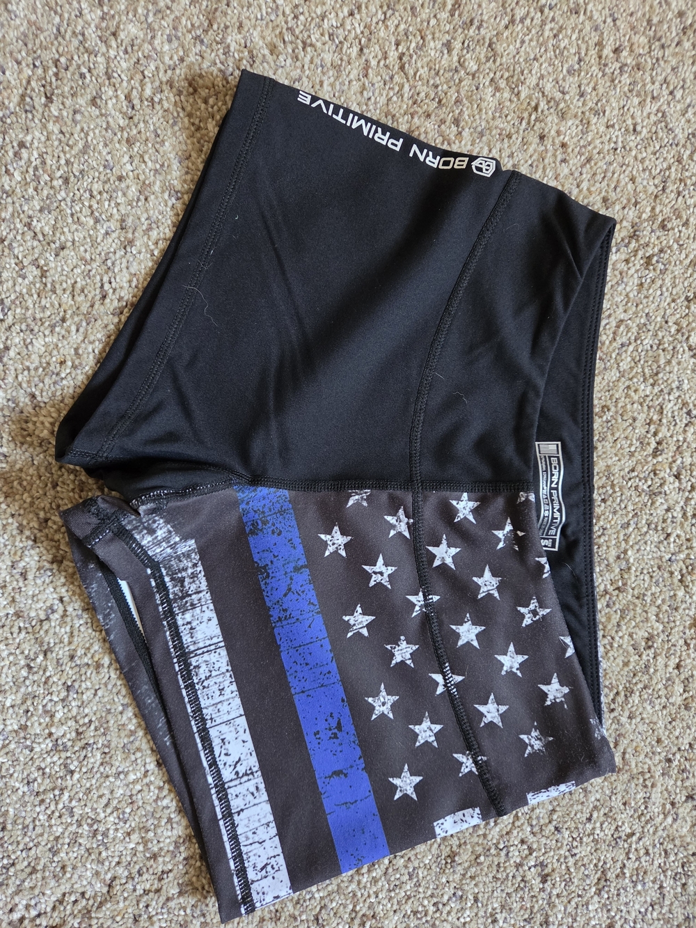 Born Primitive Black Shorts with Blue and White Striped Panel - Picture 2 of 3